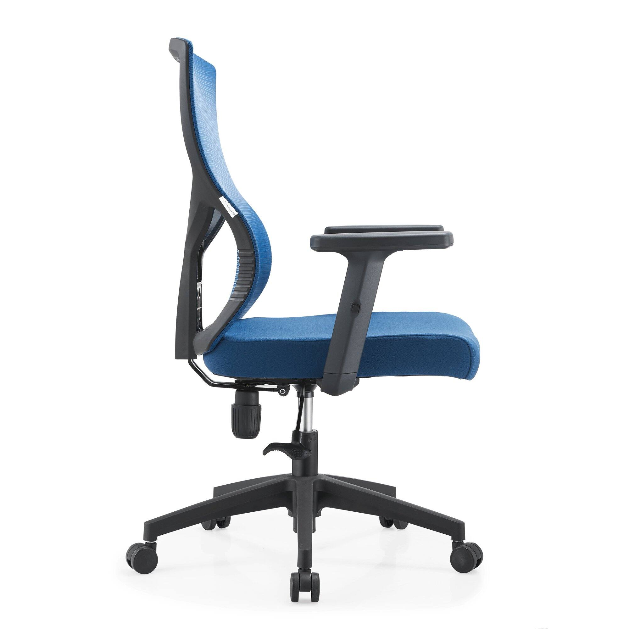 Alt View 2. LeisureMod - Glen Office Chair Upholstered Cotton Mid-Back Mesh Computer Chair with Adjustable Height, Swivel and Tilt - Blue.