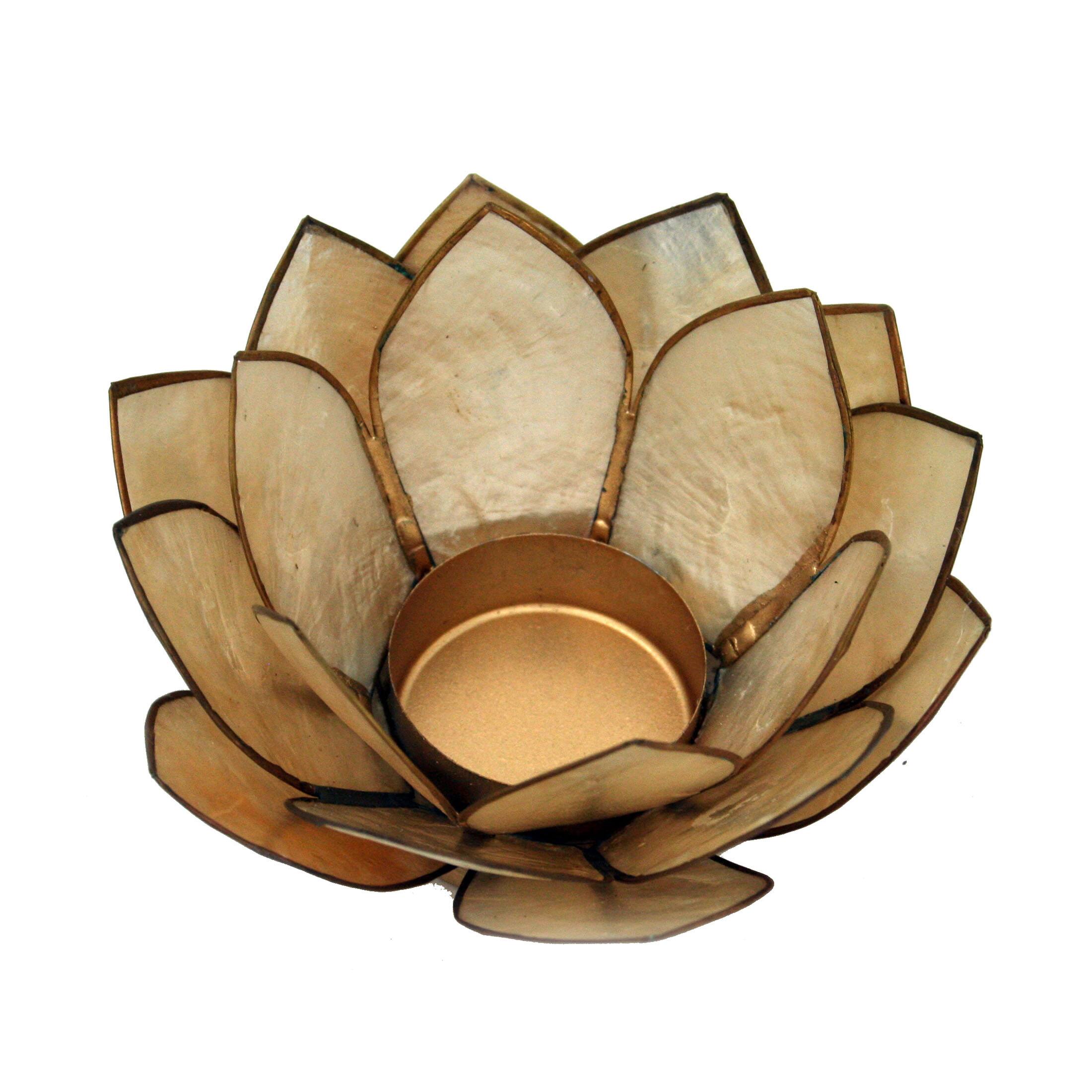 Front. Contrast Inc. - Smoke Brown Capiz Shell Lotus Flower Small Tealight Candle Holder - Tan.