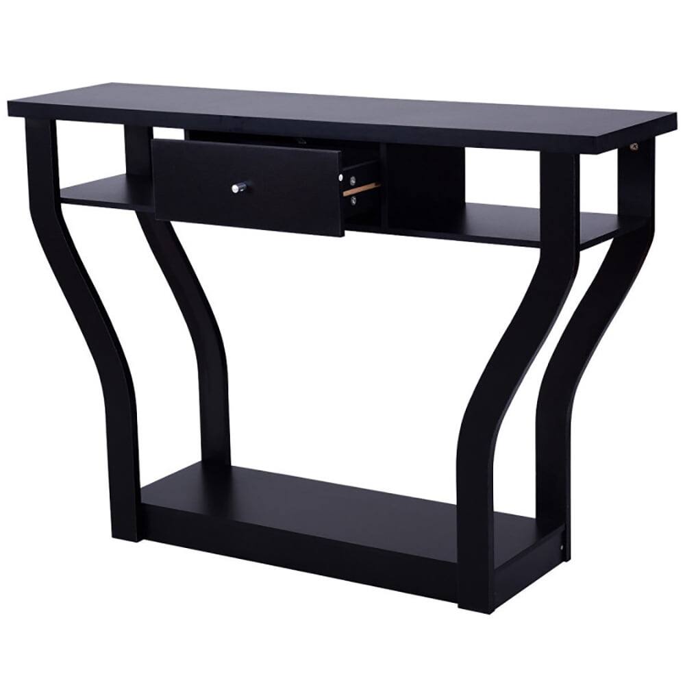 Alt View 1. Kadyn - Modern Sofa Accent Table with Drawer, Narrow Console Table, Entryway Hall Table with Shelves for Foyer & Entry Spaces - Black.