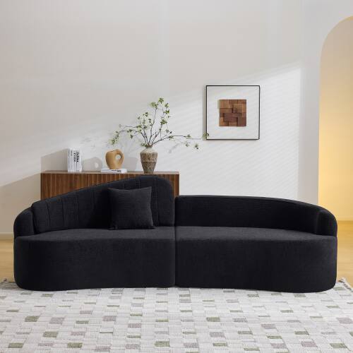 Angle. Anysun - Curved 4-Seat Compressed Chenille Sofa - Long-Lasting Support, Removable Backrest, Retro Style for Small Spaces - Black.