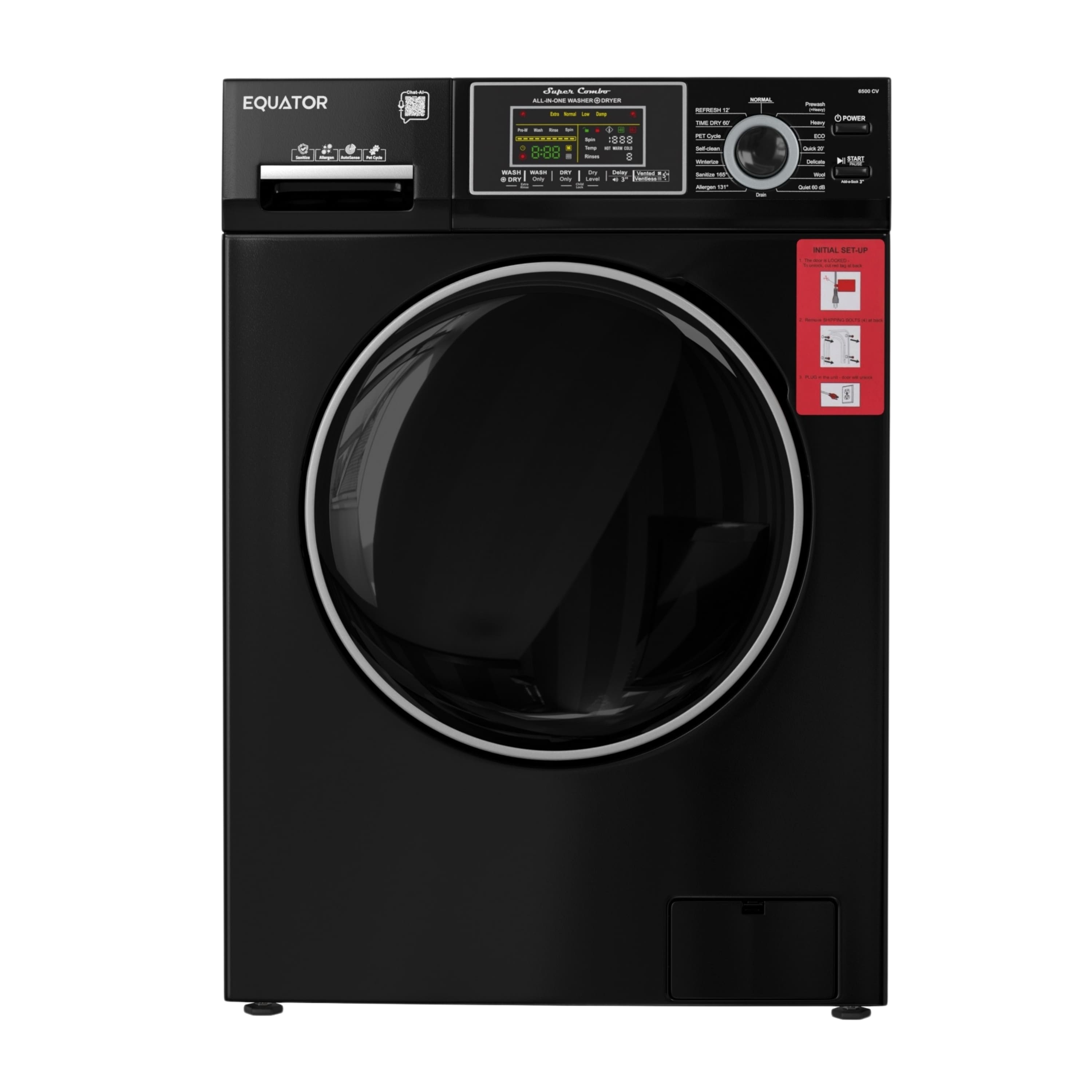 Equator - Max 2.5 cu. ft. VENTLESS/VENTED Convertible All-in-One Combo Washer Dryer - PET, Sensor Dry, 110V - EZ 6500 - Black