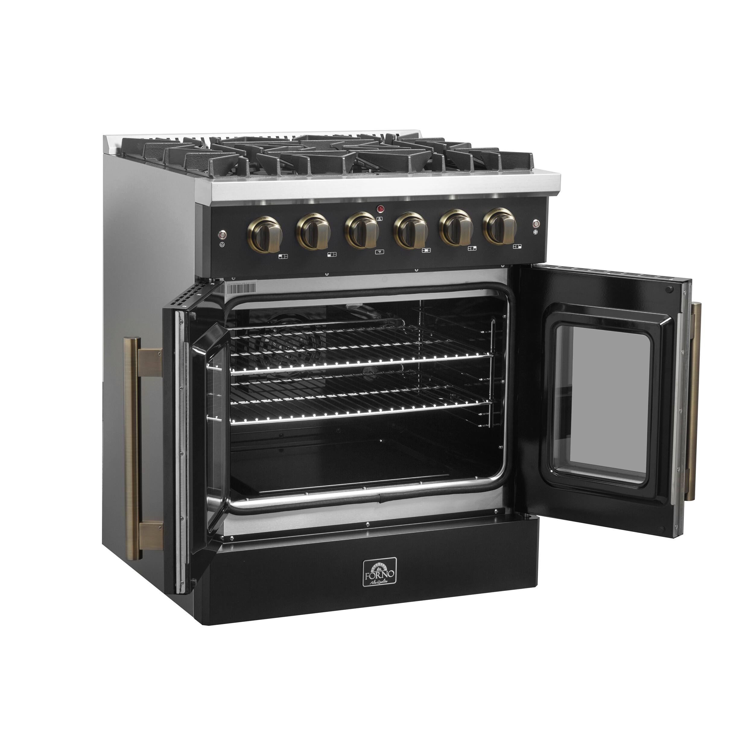 Alt View 4. Forno Appliances - Galiano 4.32 Cu. Ft. Freestanding Gas Convection Range with French Door Design - Black.