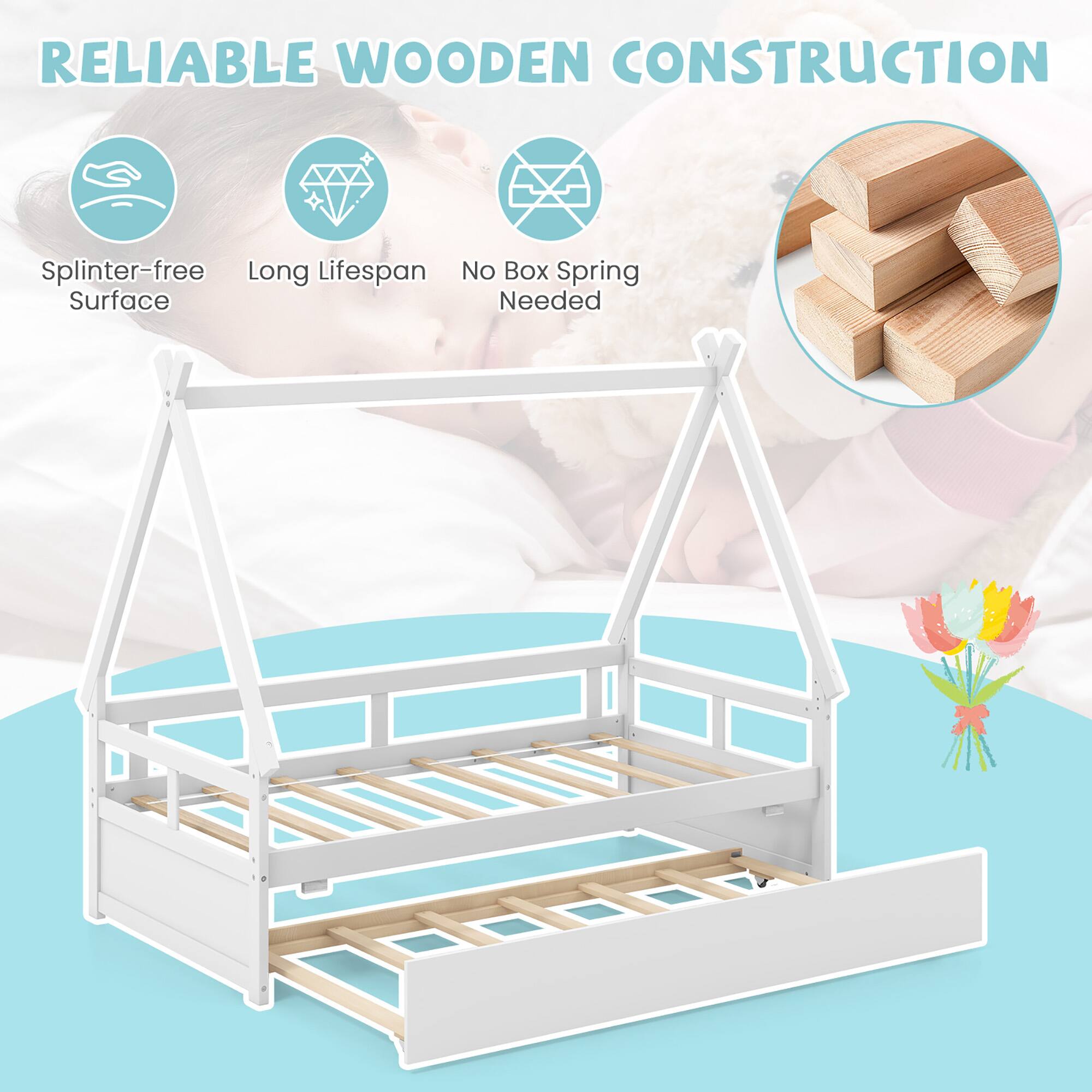 RELIABLE WOODEN CONSTRUCTION

- Splinter-free Surface
- Long Lifespan
- No Box Spring Needed