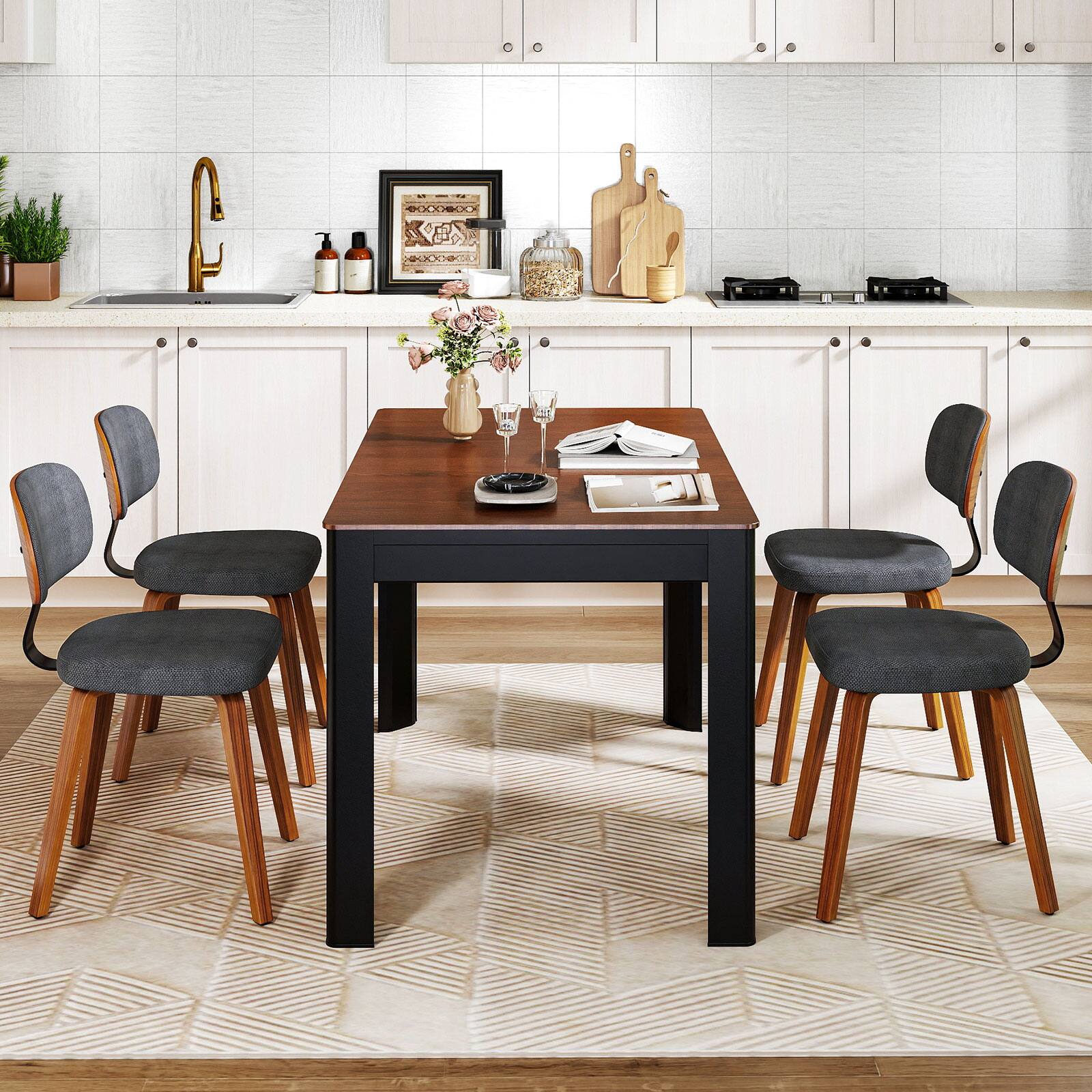 Alt View 8. Gymax - Gymax Dining Chairs Set of 2 w/Curved Backrest Padded Seat for Dining Room Living Room Walnut & Dark Grey - Grey.