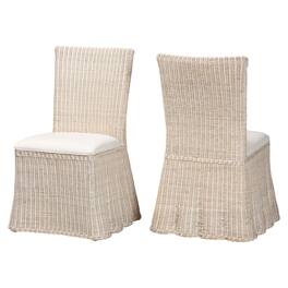 bali & pari - Sara Natural Rattan 2-Piece Dining Chair Set - Handwoven Wicker Accent Chair with Scalloped Skirt Base and Tall Backrest - White Wash