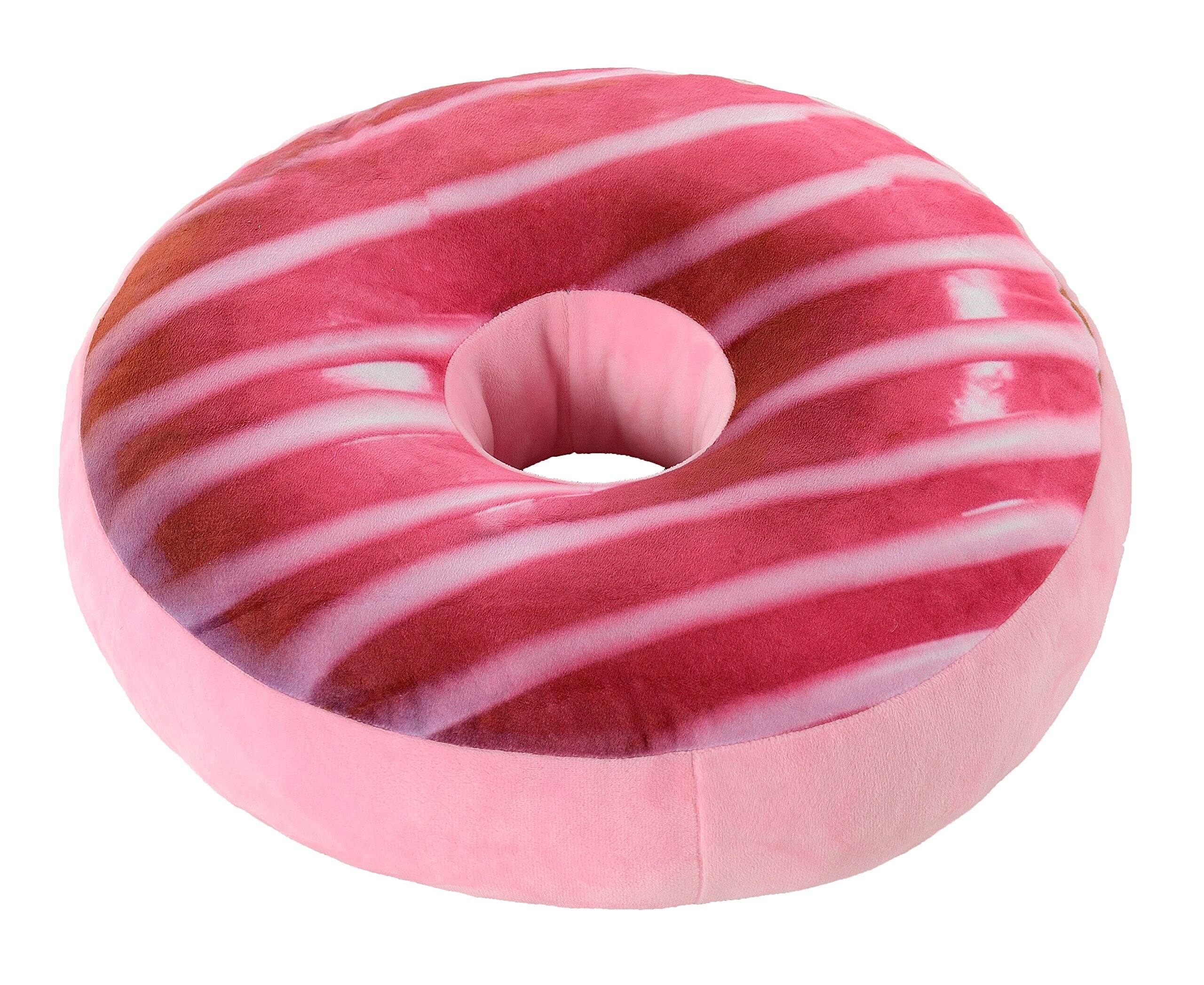Front. Cheer Collection - Round Donut Pillow | 2-in-1 Reversible Super Soft Microplush Doughnut Pillow - Pink Glaze, Rainbow Sprinkles - Cotton Pink.