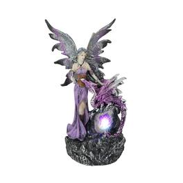 Everspring Import Co. - Amethyst Fairy And Dragon LED Lighted Geode Statue - Purple
