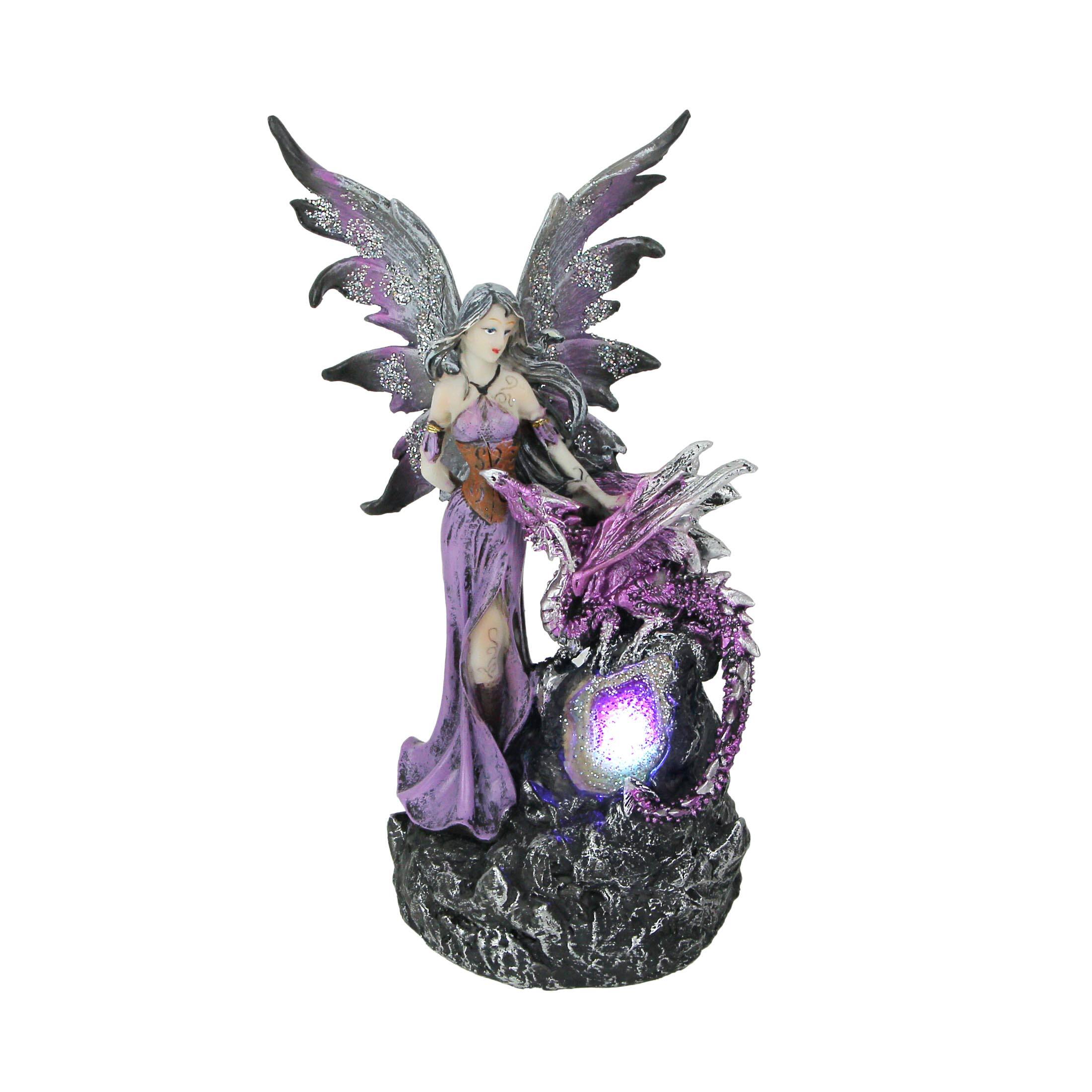Front. Everspring Import Co. - Amethyst Purple Fairy And Dragon LED Lighted Geode Statue - Purple.