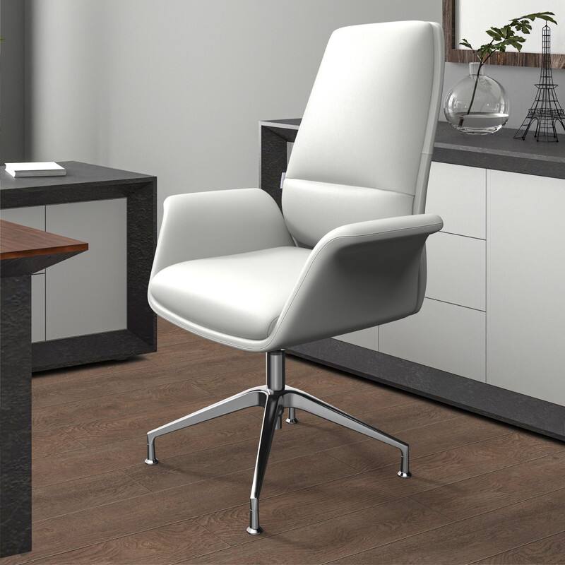 Left. LeisureMod - Summit Ergonomic Office Chair with Faux Leather, Adjustable Height & Swivel for Home or Work - White.