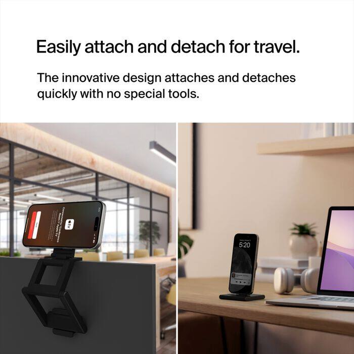 Easily attach and detach for travel.  
The innovative design attaches and detaches quickly with no special tools.  

stv 5:20