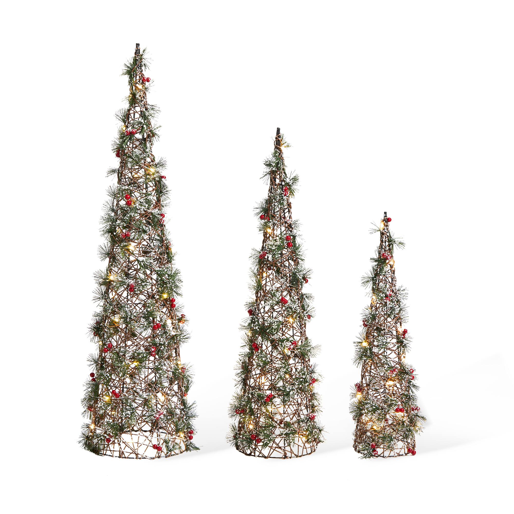 Angle. Glitzhome - Set of 3 Lighted Christmas Plastic Cone Tree with 75 LED Lights - Multi-Colored.