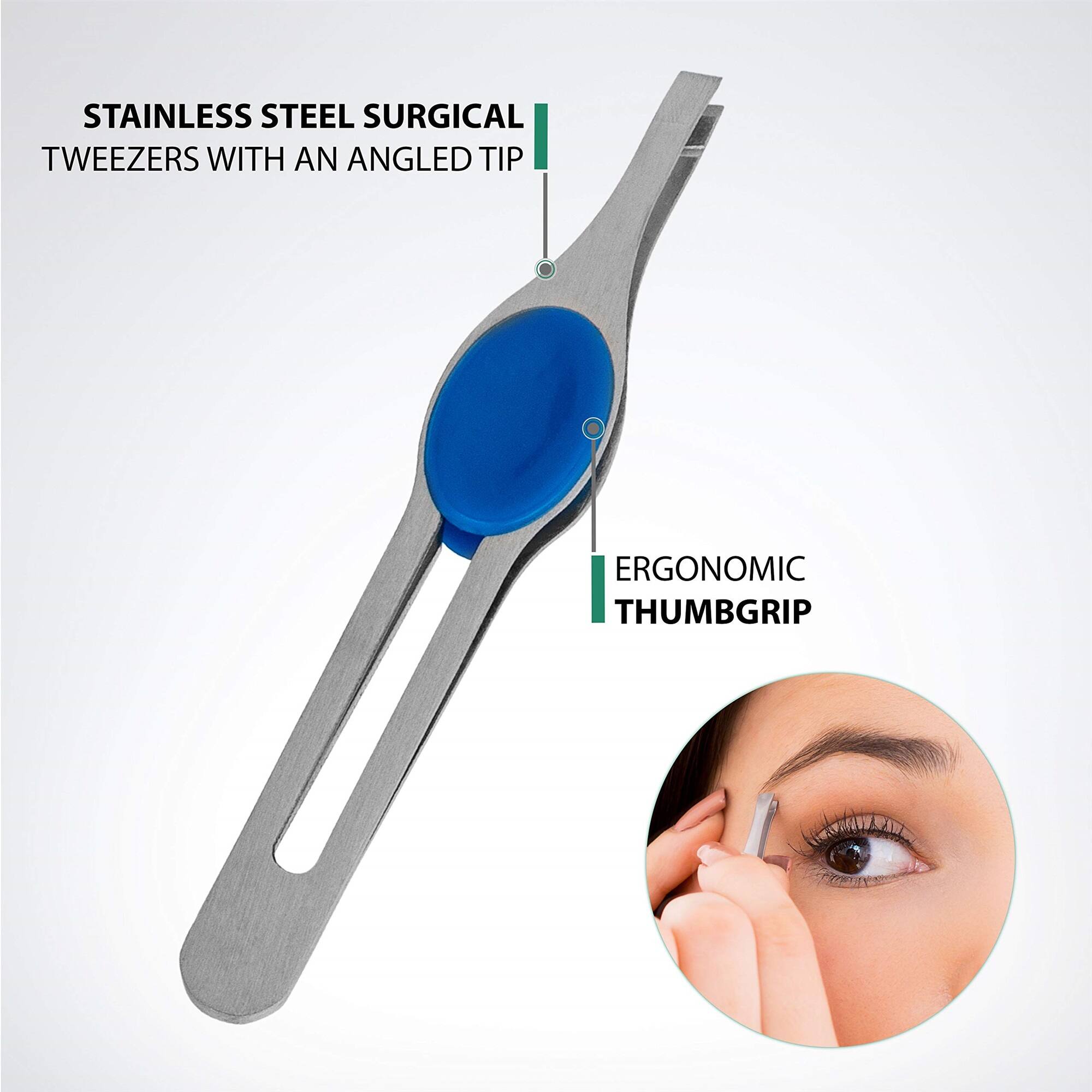 STAINLESS STEEL SURGICAL TWEEZERS WITH AN ANGLED TIP, ERGONOMIC THUMBGRIP