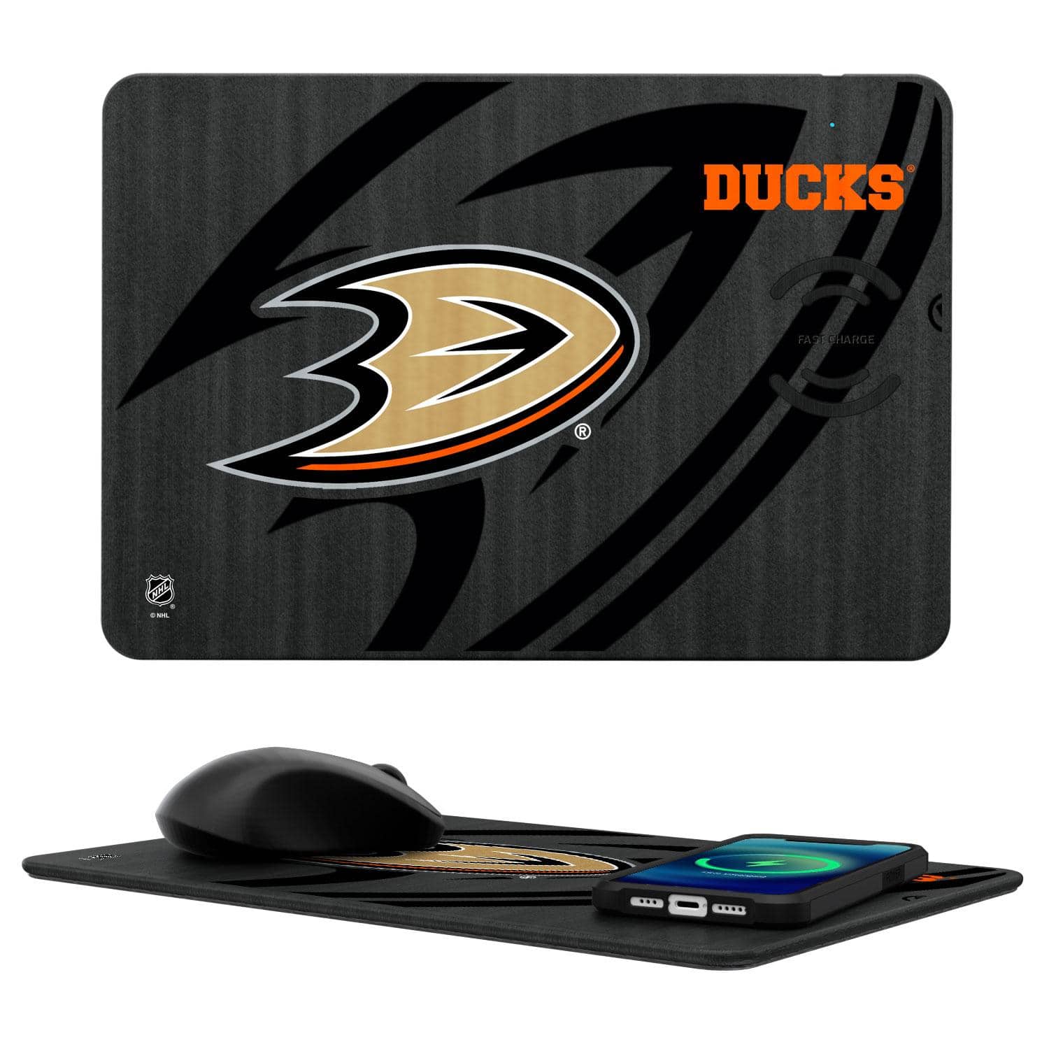 Keyscaper - Anaheim Ducks 15W Fast Wireless Charger and Mouse Pad - Multicolor