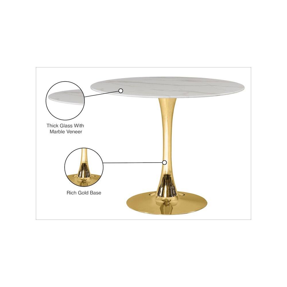 Thick Glass With Marble Veneer  
Rich Gold Base