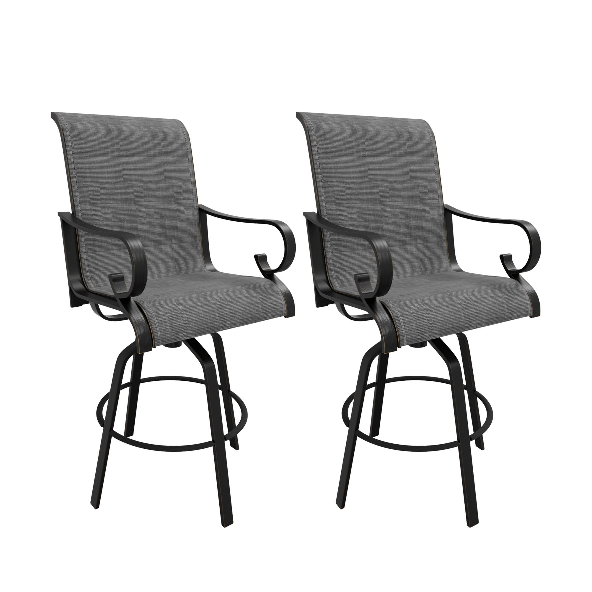 Back. Mondawe - 2-Piece Outdoor Swivel Bar Stool Set with Ergonomic Design - Black+Grey.