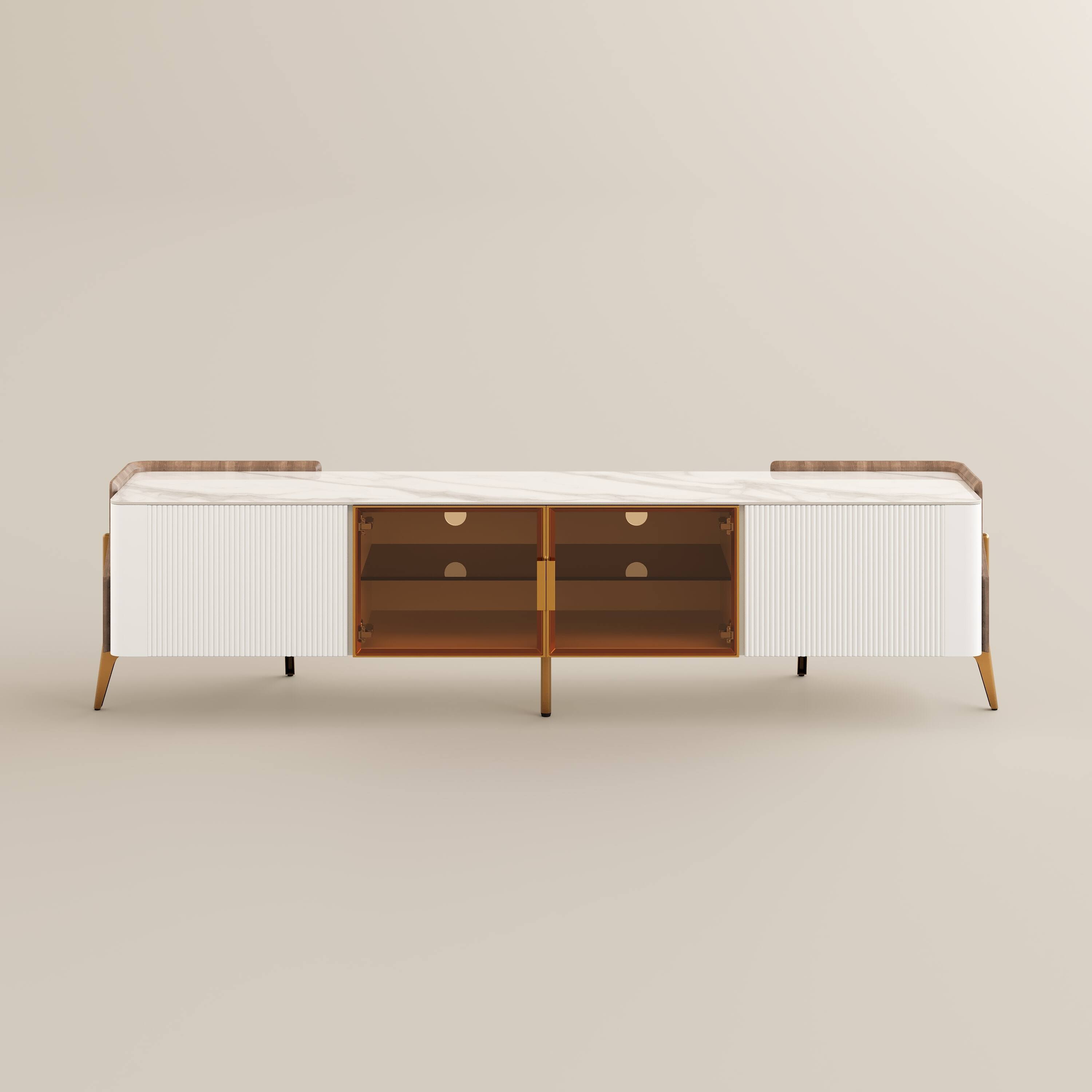 Alt View 10. POVISON - 79"Fully Assembled Luxury TV Stand, Fluted TV Cabinet for Living Room Storage,TV Console Perfect for 70-75 In TVs - White.