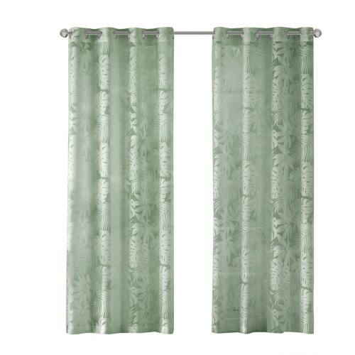 Alt View 1. BreeBe - Palm Leaf Burnout Window Sheer Sage Green 50x95' - Sage Green.