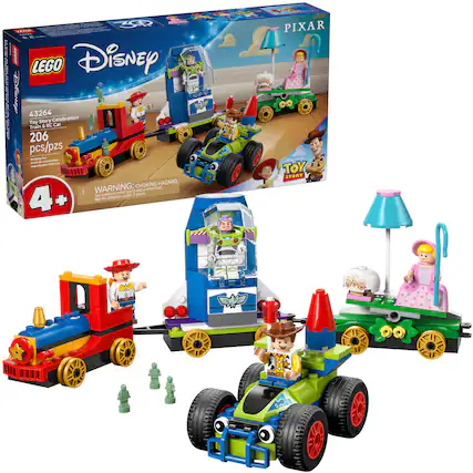 LEGO Disney Pixar
43264 Toy Story Celebration Train & RC Car
206 pcs/pzs
4+
WARNING: CHOKING HAZARD. Toy contains small balls. Not for children under 3 years.