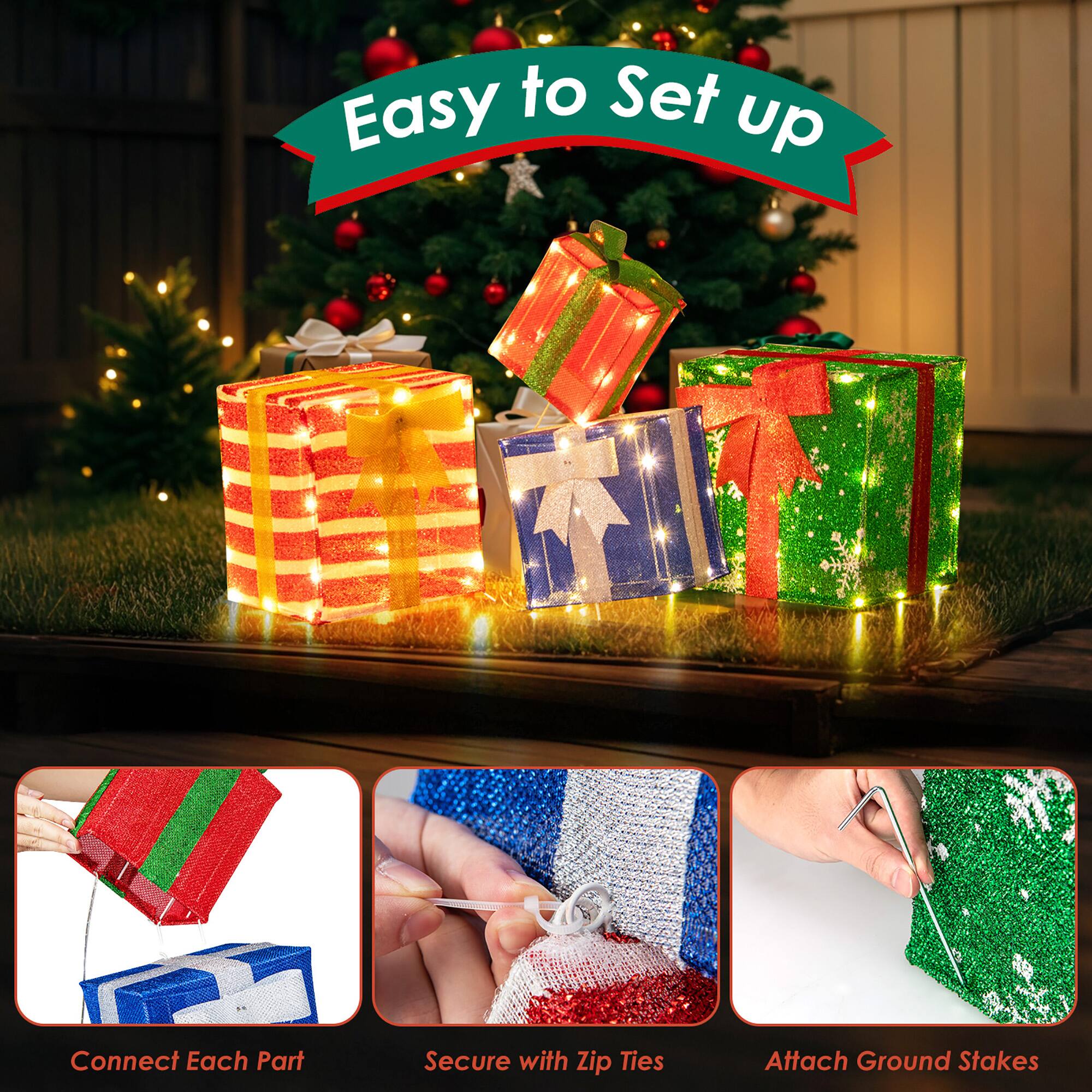 Easy to Set up

Connect Each Part

Secure with Zip Ties

Attach Ground Stakes