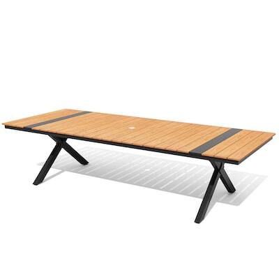 Alt View 5. Crestlive Products - Crestlive Products X-Leg Large Patio Plastic Wood Top Aluminum Frame Outdoor Dining Table with Umbrella Hole - Brown.