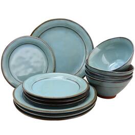 Gibson - Elite Terranea 12 Piece Round Terracotta Dinnerware Set in Teal - Blue