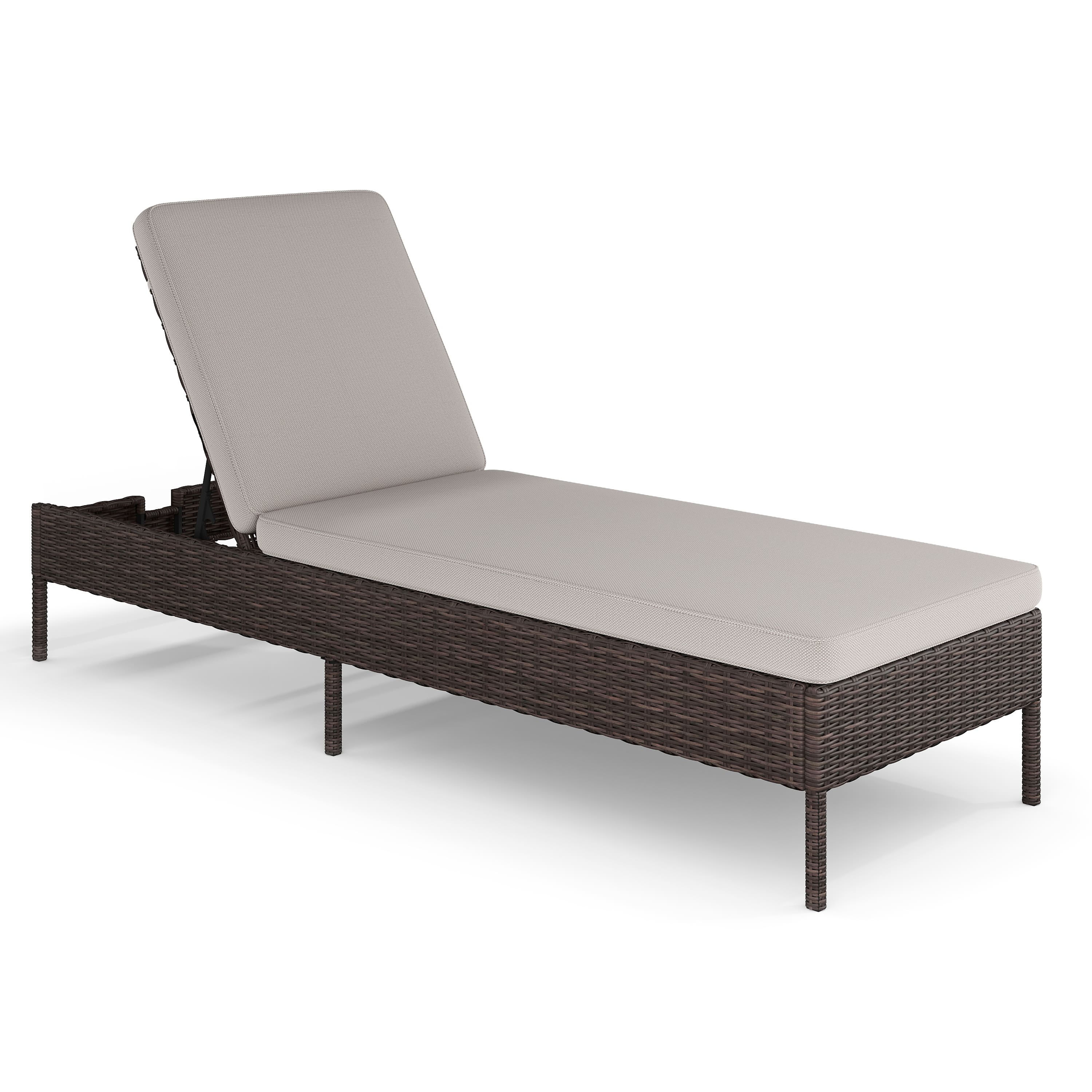 Martha Stewart - Bedford Outdoor Rattan Wicker Chaise Lounge Chair with All-Weather Cushions - Brown