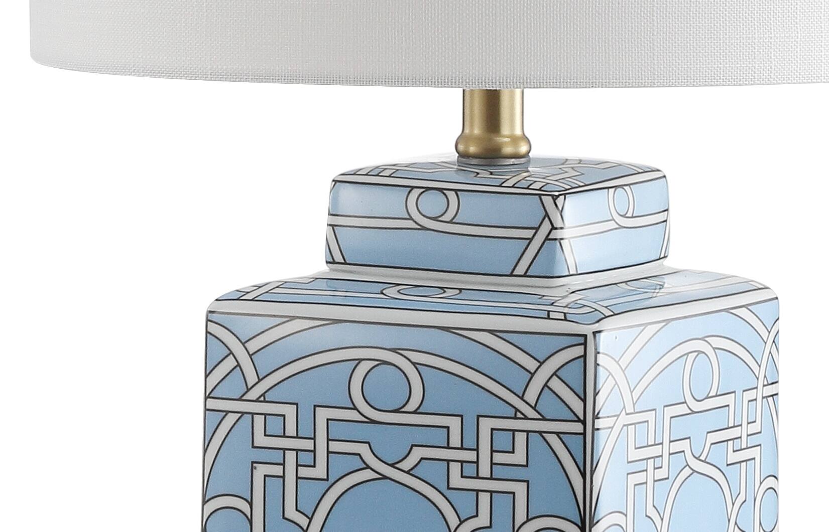 Alt View 3. Jonathan Y - Catherine 22" Modern Transitional Ceramic/Metal Square Ginger Jar LED Table Lamp, Blue/White - Blue/White.