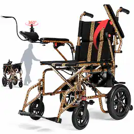 Hover Heart - 4-Wheel Foldable Travel Electric Wheelchair & Mobility Scooter – 286 lb Heavy-Duty Power Chair, 15 km Range - Leopard Print