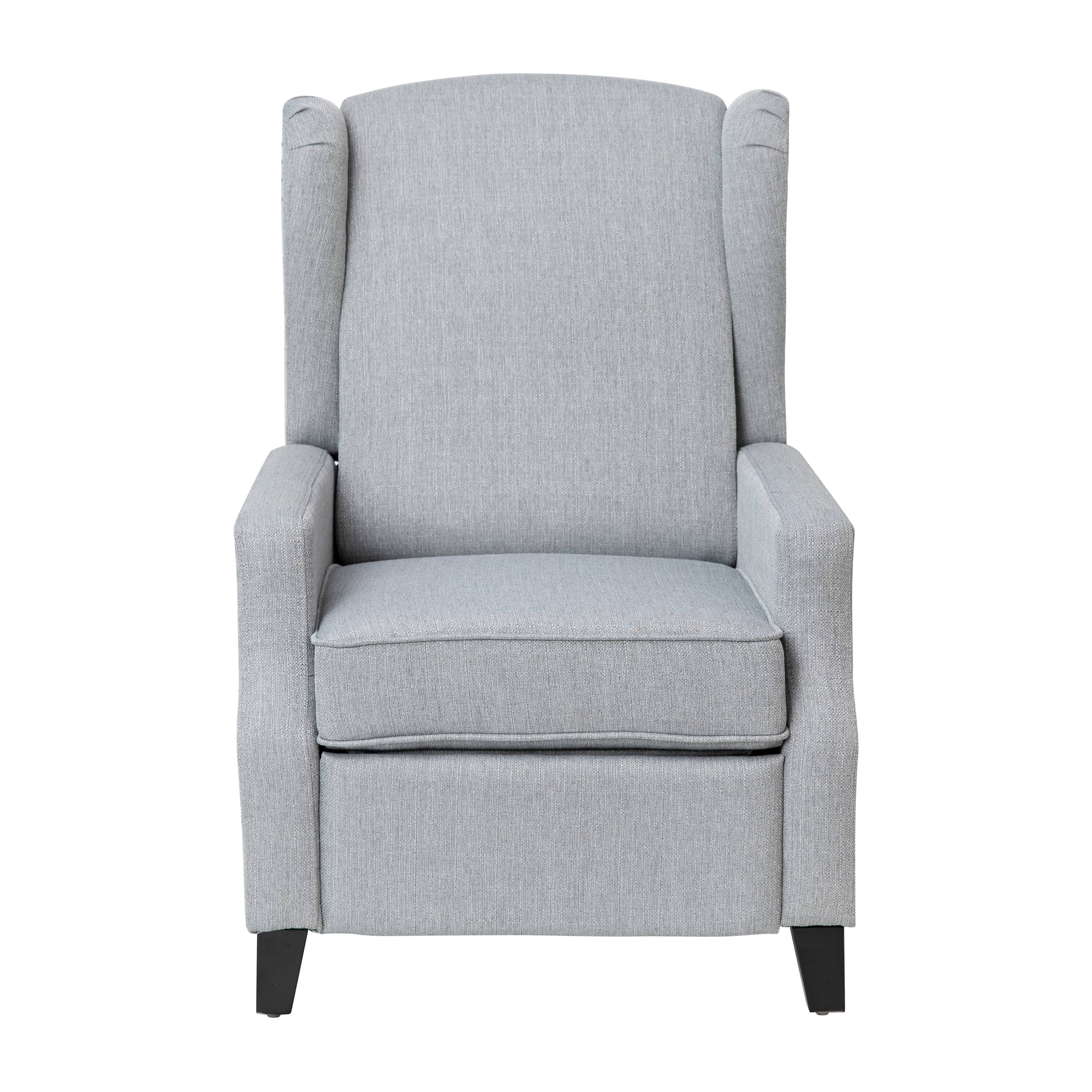 Alt View 7. Emma + Oliver - Leeds Fabric Upholstered Easy Push Back Recliner - Classic Wingback Design with Nailhead Accent Trim and Footrest - Gray.