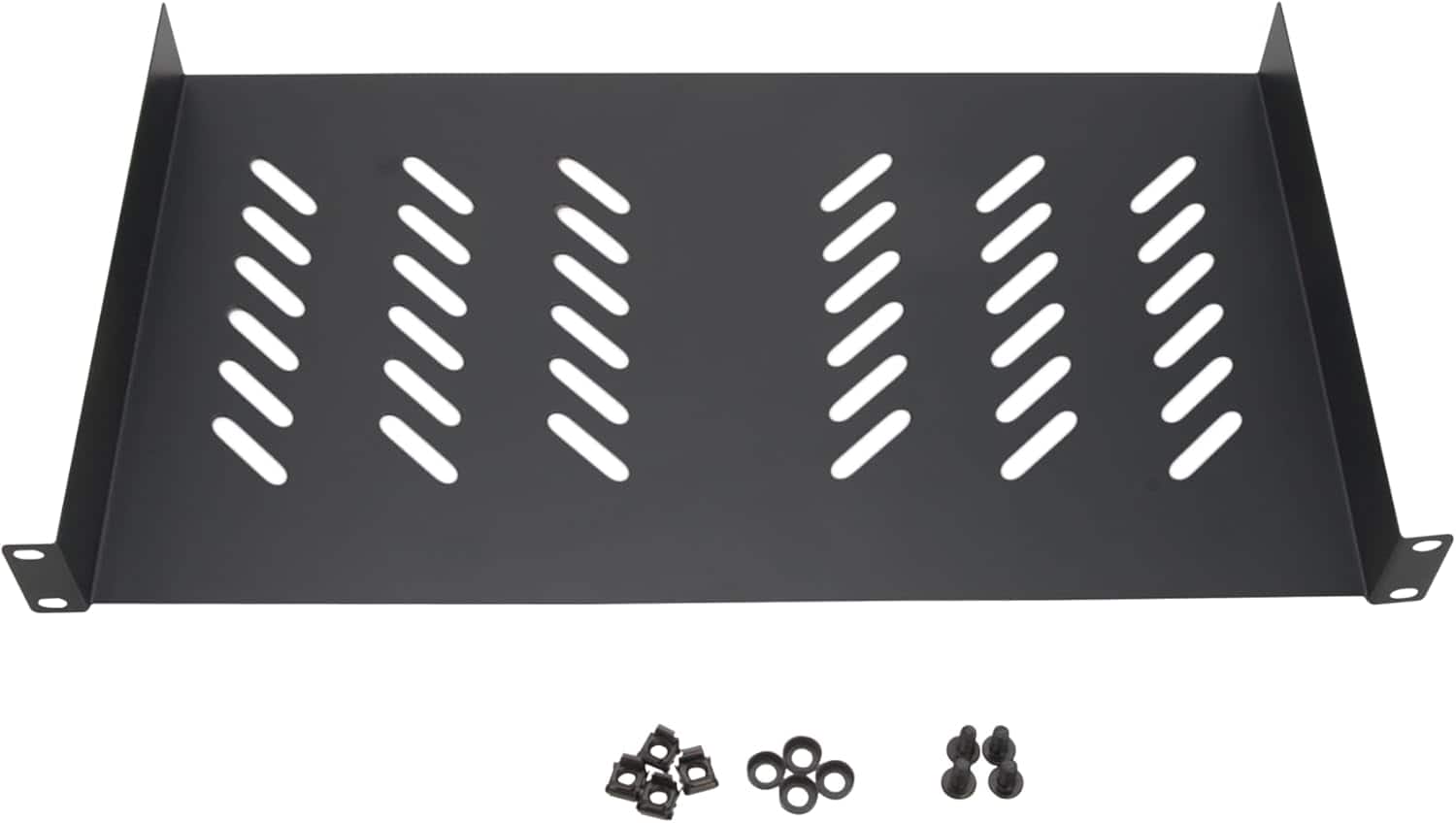 Cables Direct Online - 1U 19" Universal Vented Server Rack Shelf - 10" (250mm) Deep Steel Tray No-Lip, 11 lb Max Capacity - Black