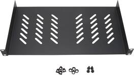Cables Direct Online - 1U 19" Universal Vented Server Rack Shelf - 10" (250mm) Deep Steel Tray No-Lip, 11 lb Max Capacity - Black