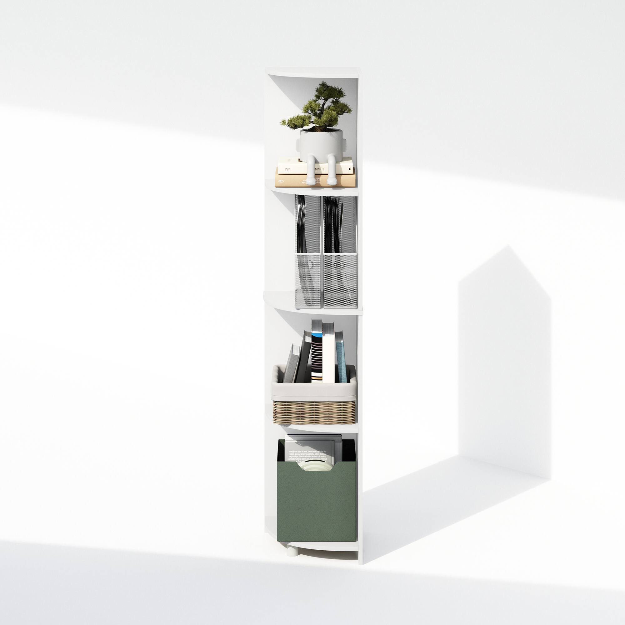 Alt View 3. Furinno - Basic 4-Tier Corner Multipurpose Standing Shelf - White.