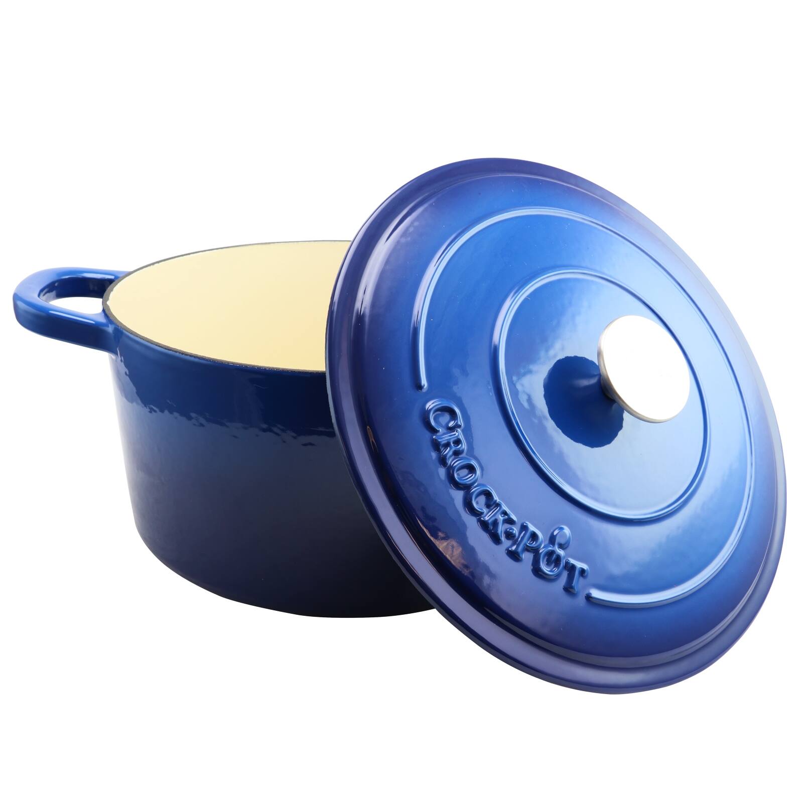 Alt View 4. Crockpot - Crock Pot Artisan 7 Quart Round Cast Iron Dutch Oven in Sapphire Blue - Sapphire Blue.
