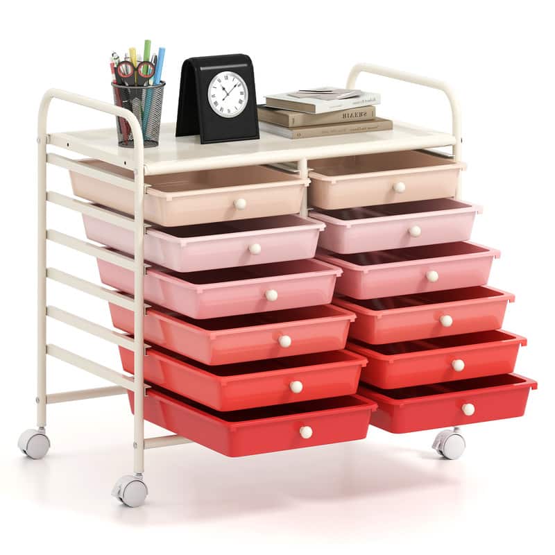 WELLFOR - 12 Drawer Art & Craft Rolling Storage Cart Tools Scrapbook Paper Office School Organizer with Sturdy Frame - Gradient Pink price history on PriceWatchPro