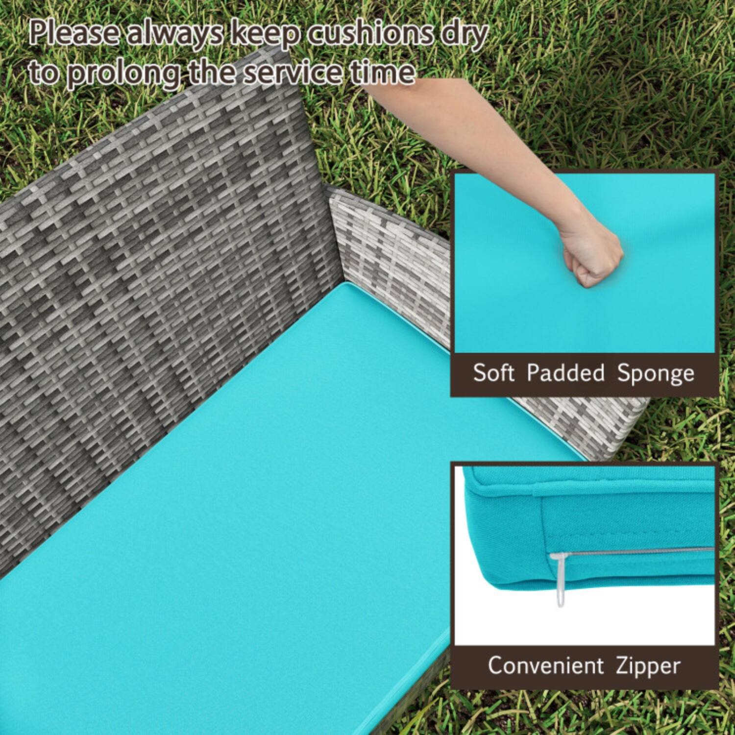 Please always keep cushions dry to prolong the service time.

- Soft Padded Sponge
- Convenient Zipper