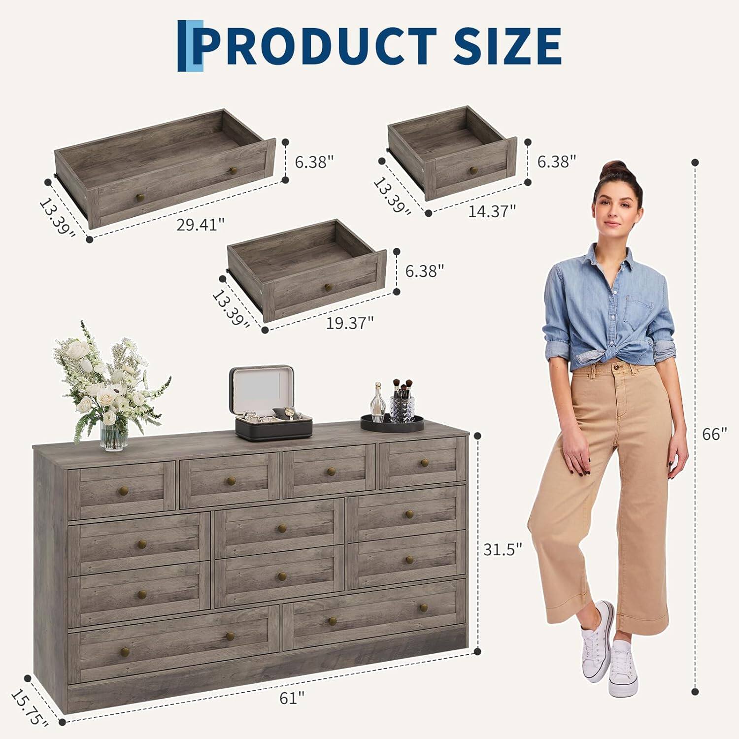 PRODUCT SIZE

- 13.39" x 29.41" x 6.38"
- 13.39" x 19.37" x 6.38"
- 13.39" x 14.37" x 6.38"

- 61" x 31.5" x 15.75"

- 66"