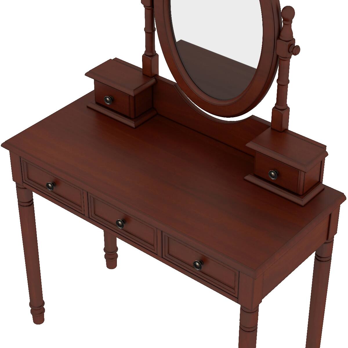 Alt View 9. Loheer - Loheer Vanity Desk with Adjustable Angle Mirror, Walnut Wood, Cushioned Stool and Five Drawers - Walnut.