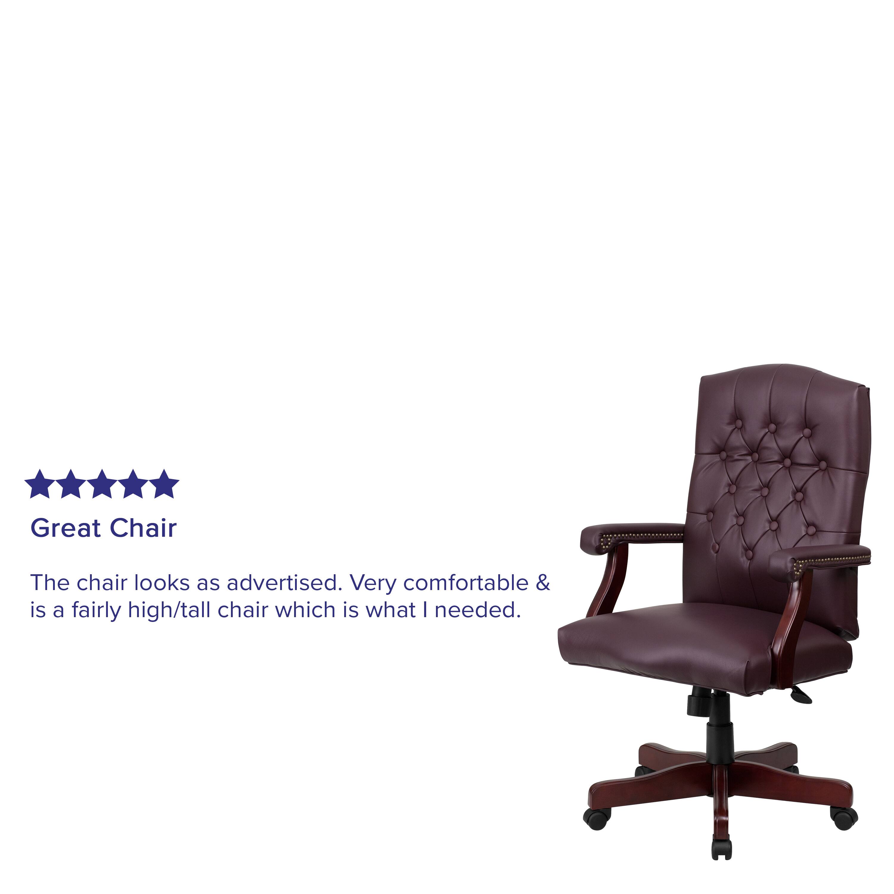 Great Chair

The chair looks as advertised. Very comfortable & is a fairly high/tall chair which is what I needed.