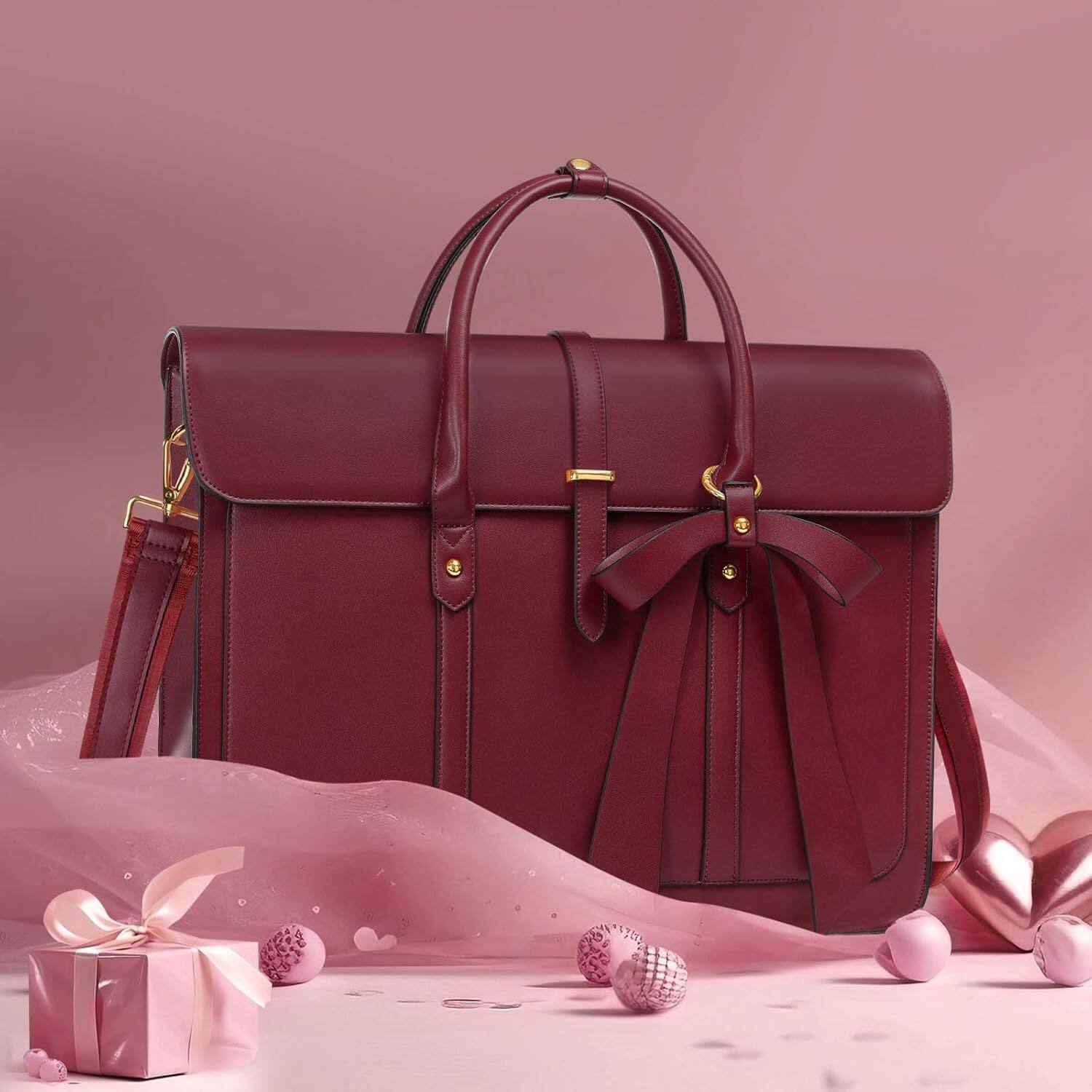 Back. mosiso - Laptop Bag for Women 15-15.6 inch PU Leather Laptop Shoulder Bags Convertible Backpack Casual Handbag Work Computer Bag - Wine Red.