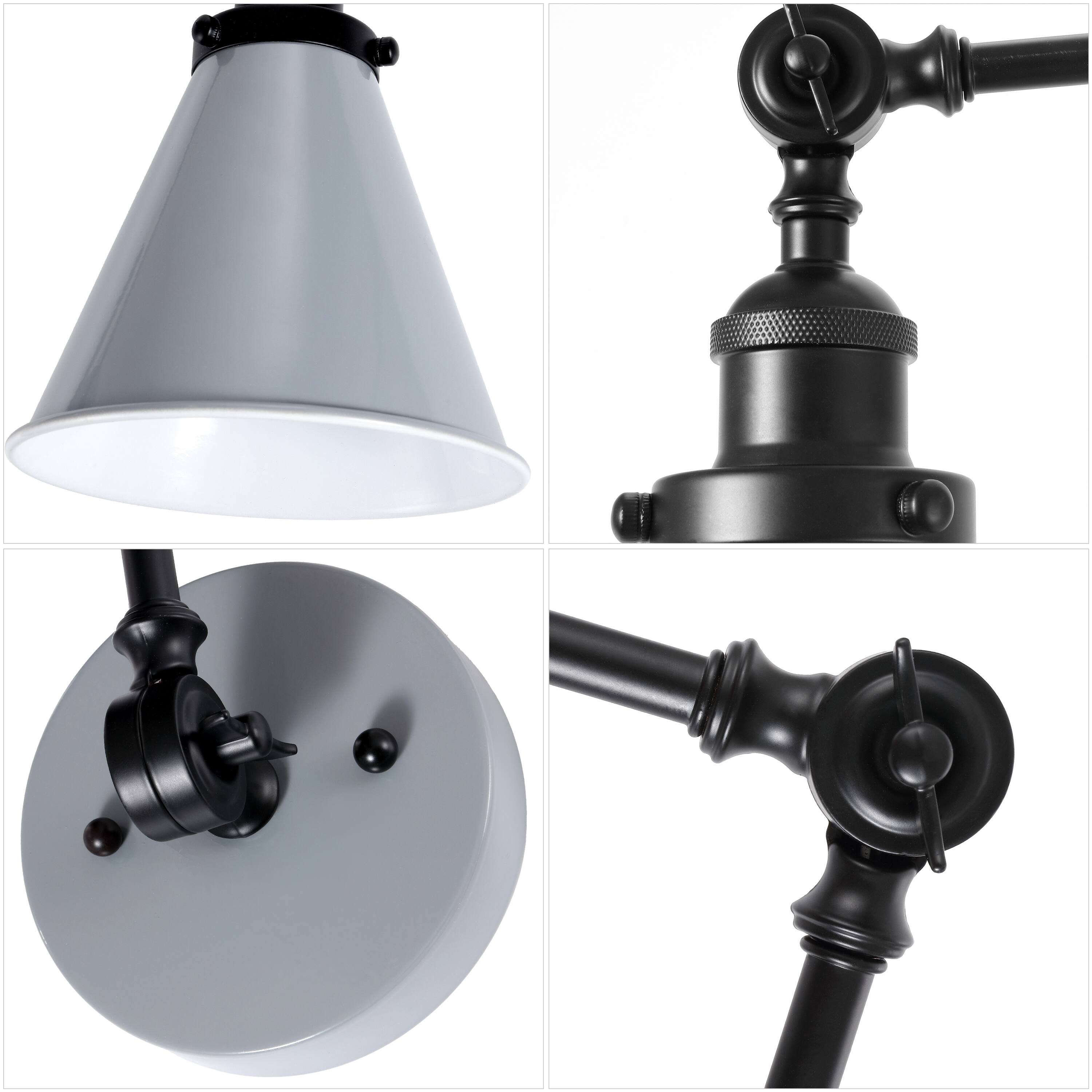 Alt View 6. Jonathan Y - Rover 7" Classic Industrial Metal Adjustable Arm LED Wall Sconce, Gray/Black (Set of 2) - Gray/Black.
