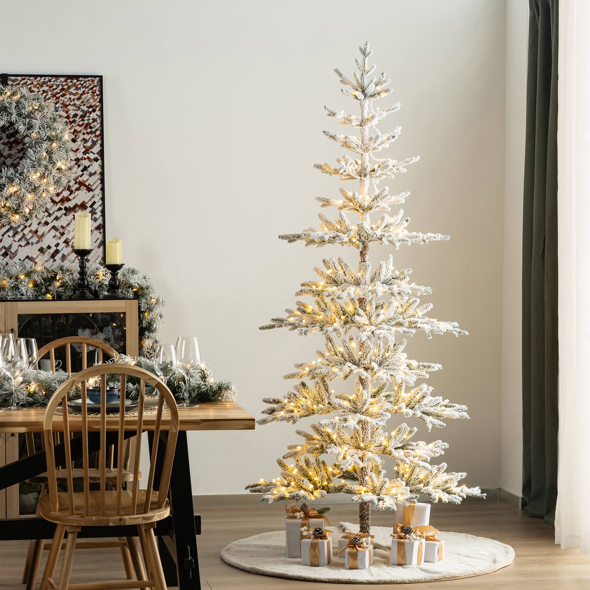 Alt View 8. Glitzhome - 7ft Deluxe Pre-Lit Flocked Slim Fir Artificial Christmas Tree with 400 Lights - White.