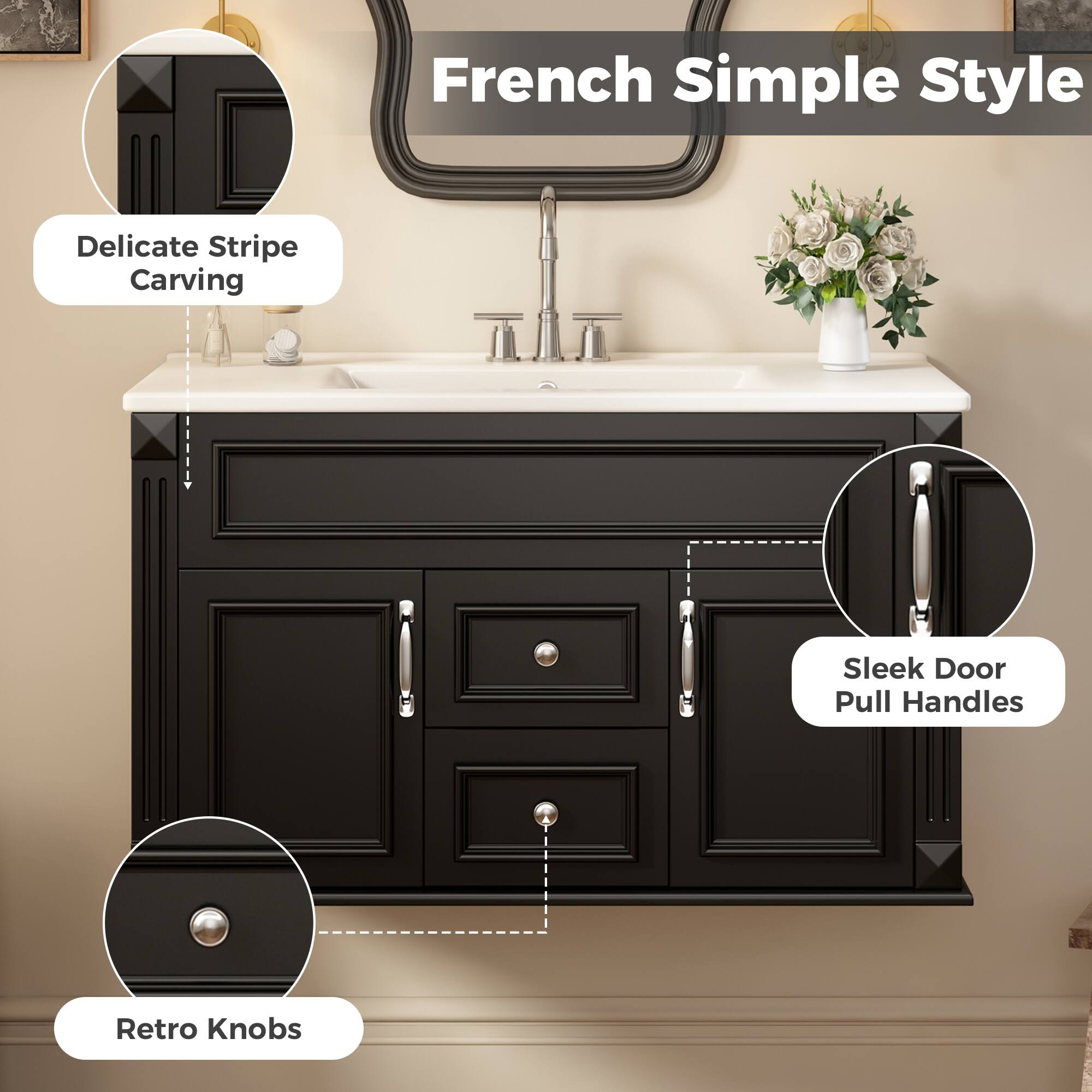 French Simple Style Delicate Stripe Carving Sleek Door Pull Handles Retro Knobs