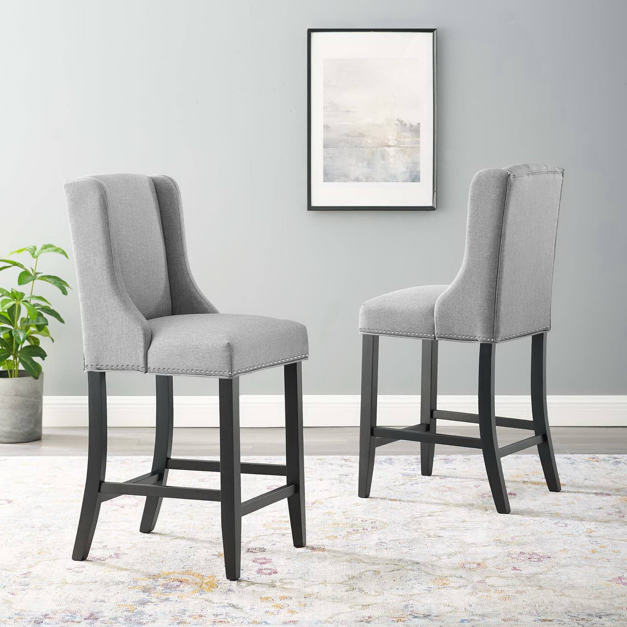Alt View 3. Modway - Baron Upholstered Fabric Counter Stool Set of 2 by Modway - Gray.