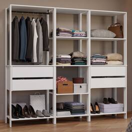 Madesa - Wardrobe Clothes Storage Rack with 4 Drawers, Open Shelves and Hanging Space 78"L - White - White