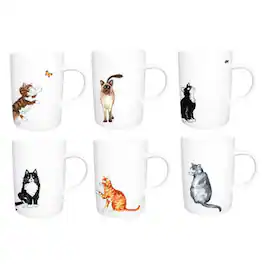 Jiallo - Roy Kirkham Lyric Mug - Cats Set of 6, Bone China Ceramic Made in England - Mutli color