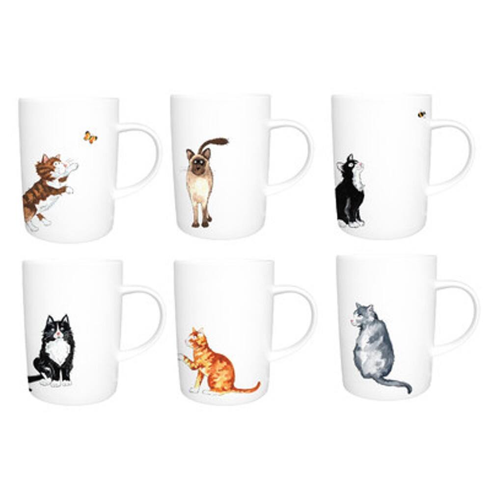 Front. Jiallo - Roy Kirkham Lyric Mug - Cats Set of 6, Bone China Ceramic Made in England - Mutli color.