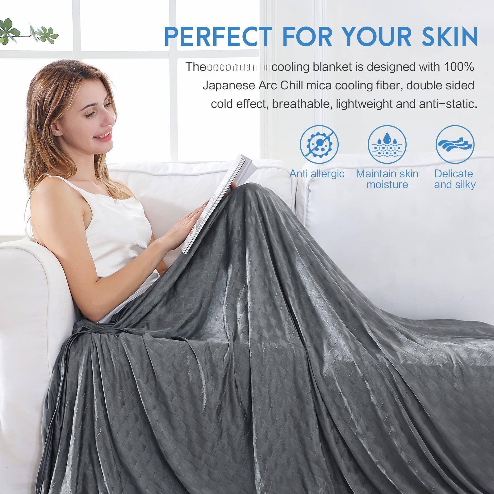 PERFECT FOR YOUR SKIN

Theonoomun cooling blanket is designed with 100% Japanese Arc Chill mica cooling fiber, double sided cold effect, breathable, lightweight and anti-static.

- Anti allergic
- Maintain skin moisture
- Delicate and silky