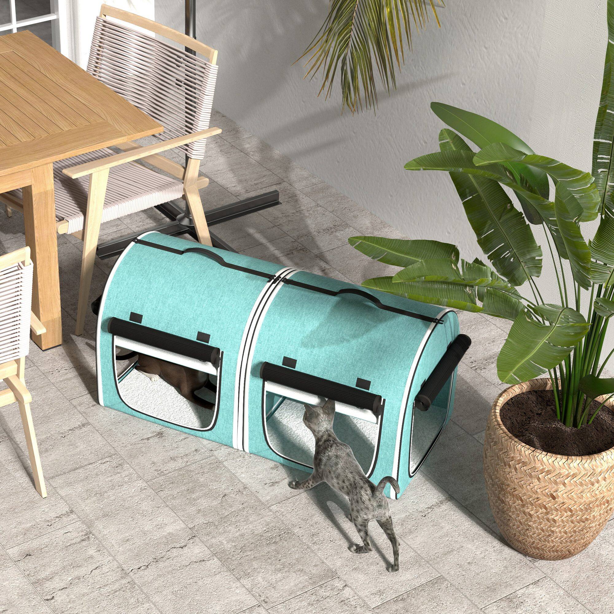 Alt View 4. Pawhut - 39" Portable Soft-Sided Cat Carrier, Cat Kennel, Travel Dog Crate, Soft Cushions & Storage Bag, Easy to Fold.