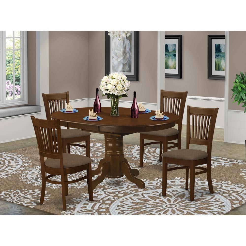 Left. East West Furniture - KEVA5-ESP-C 5 Pc set Kenley Kitchen Table with a Leaf and 4 Fabric Seat Chairs - Espresso.