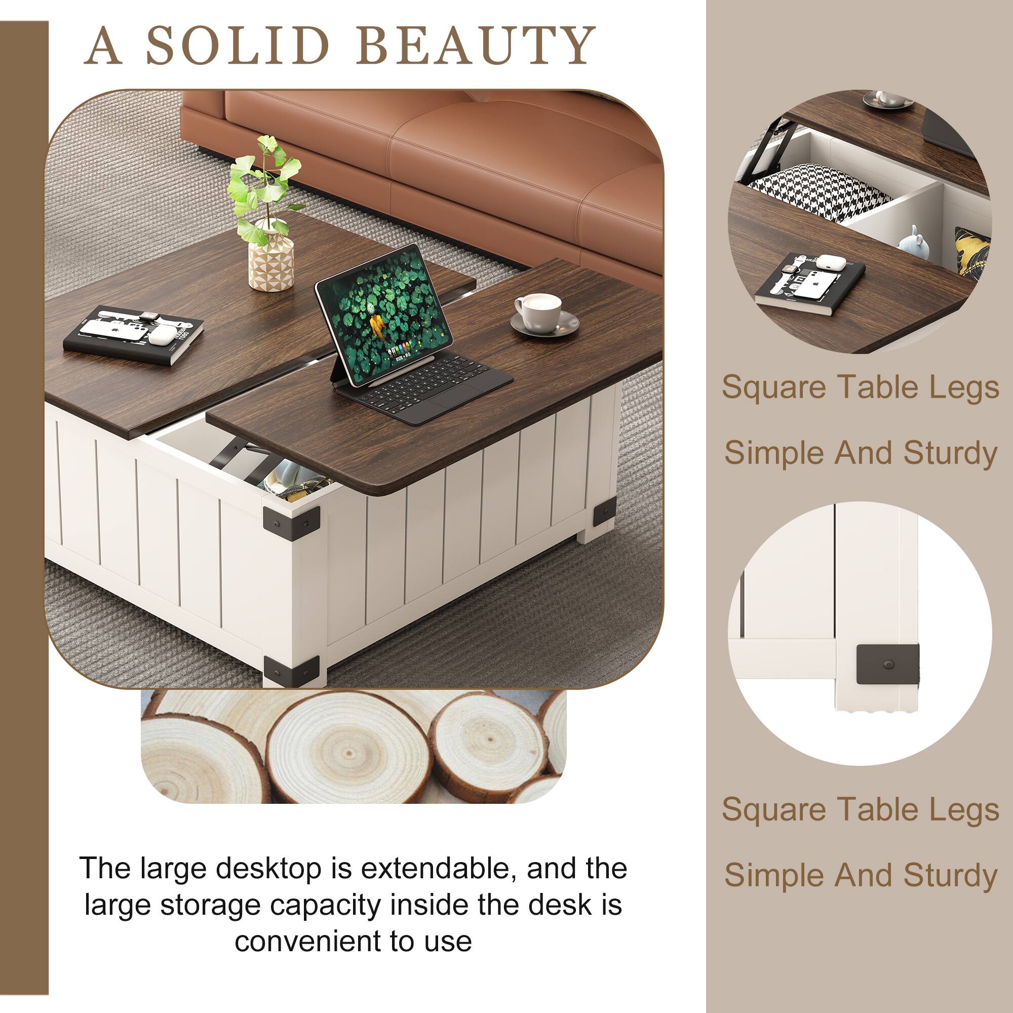 A SOLID BEAUTY

The large desktop is extendable, and the large storage capacity inside the desk is convenient to use

Square Table Legs
Simple And Sturdy

Square Table Legs
Simple And Sturdy